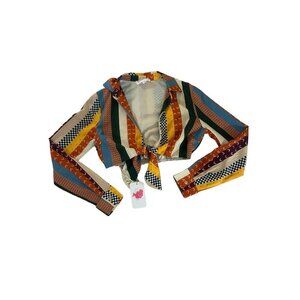 NWT L'Atiste Women's Crop Front Tie Long Sleeve Multi Media Top - Small
